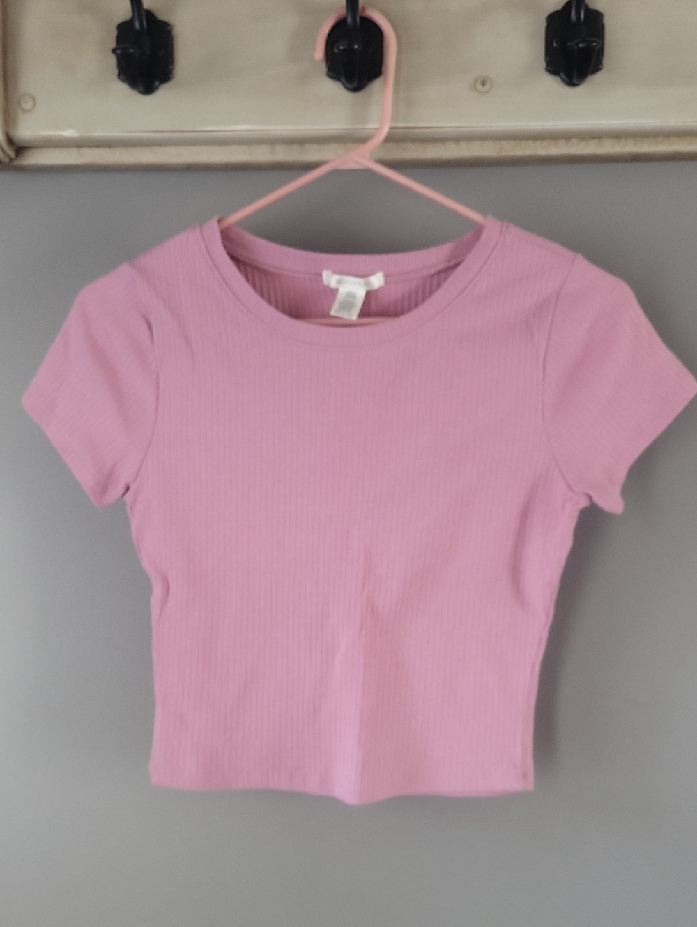 Bozzolo Pink/mauve Ribbed Cropped Short Sleeve Top